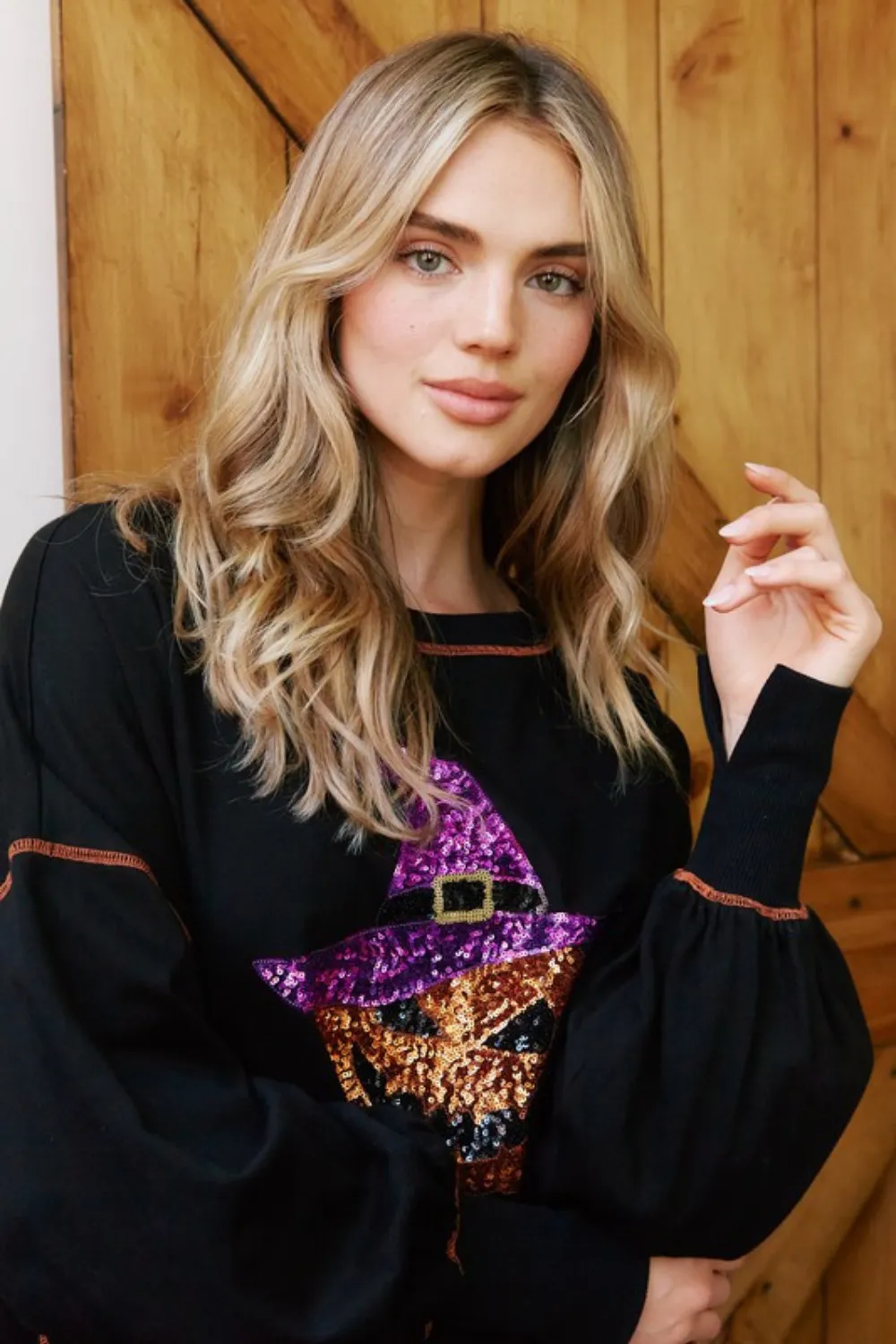 OVERSIZED SEQUIN PUMPKIN PULLOVER | BLACK