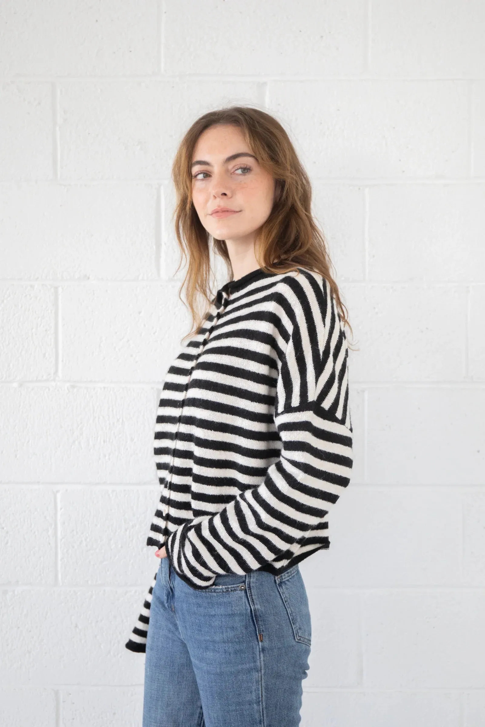 Piper Striped Cardigan - Ivory Black