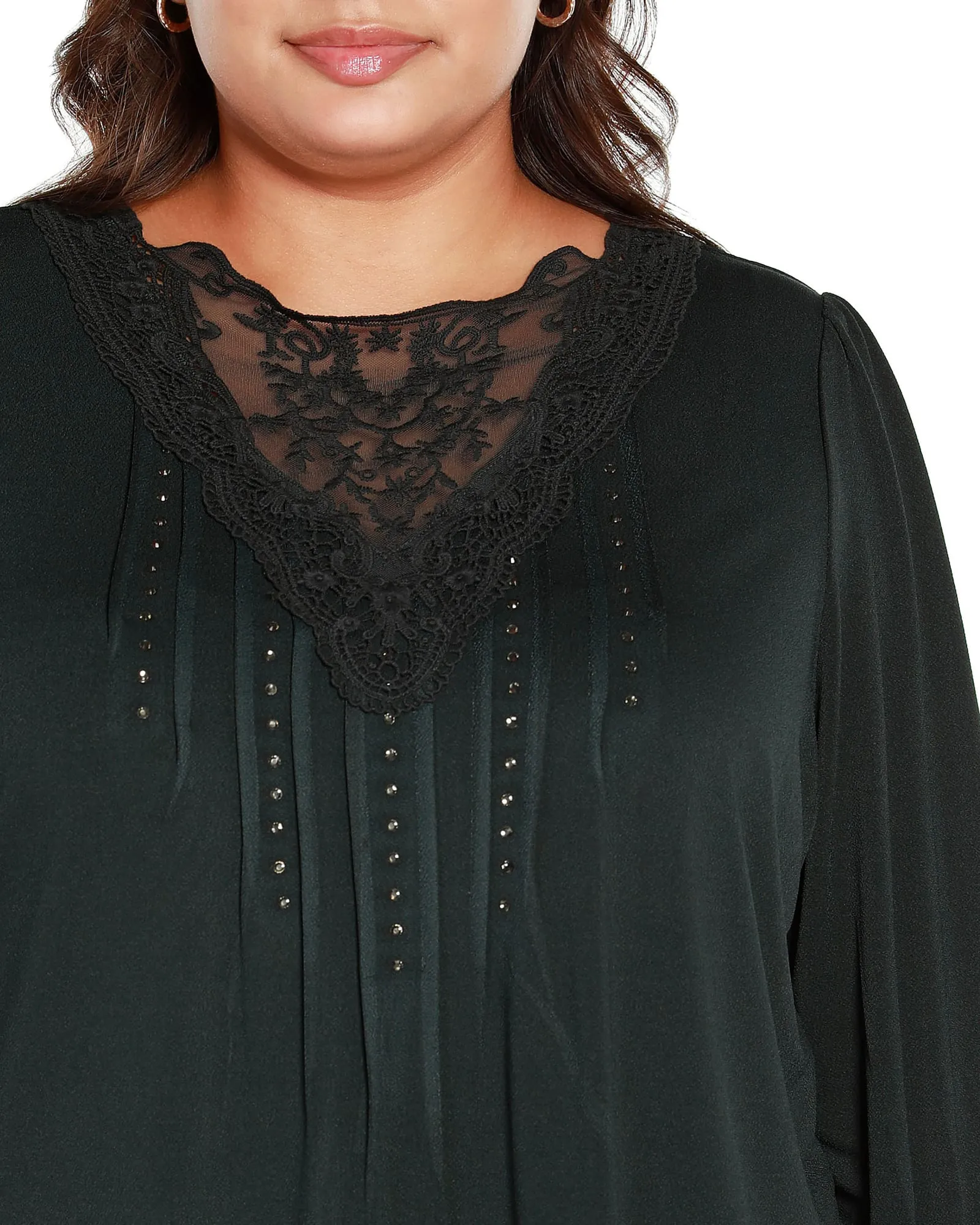 Plus Size Embellished Top with Lace | Dark Forest