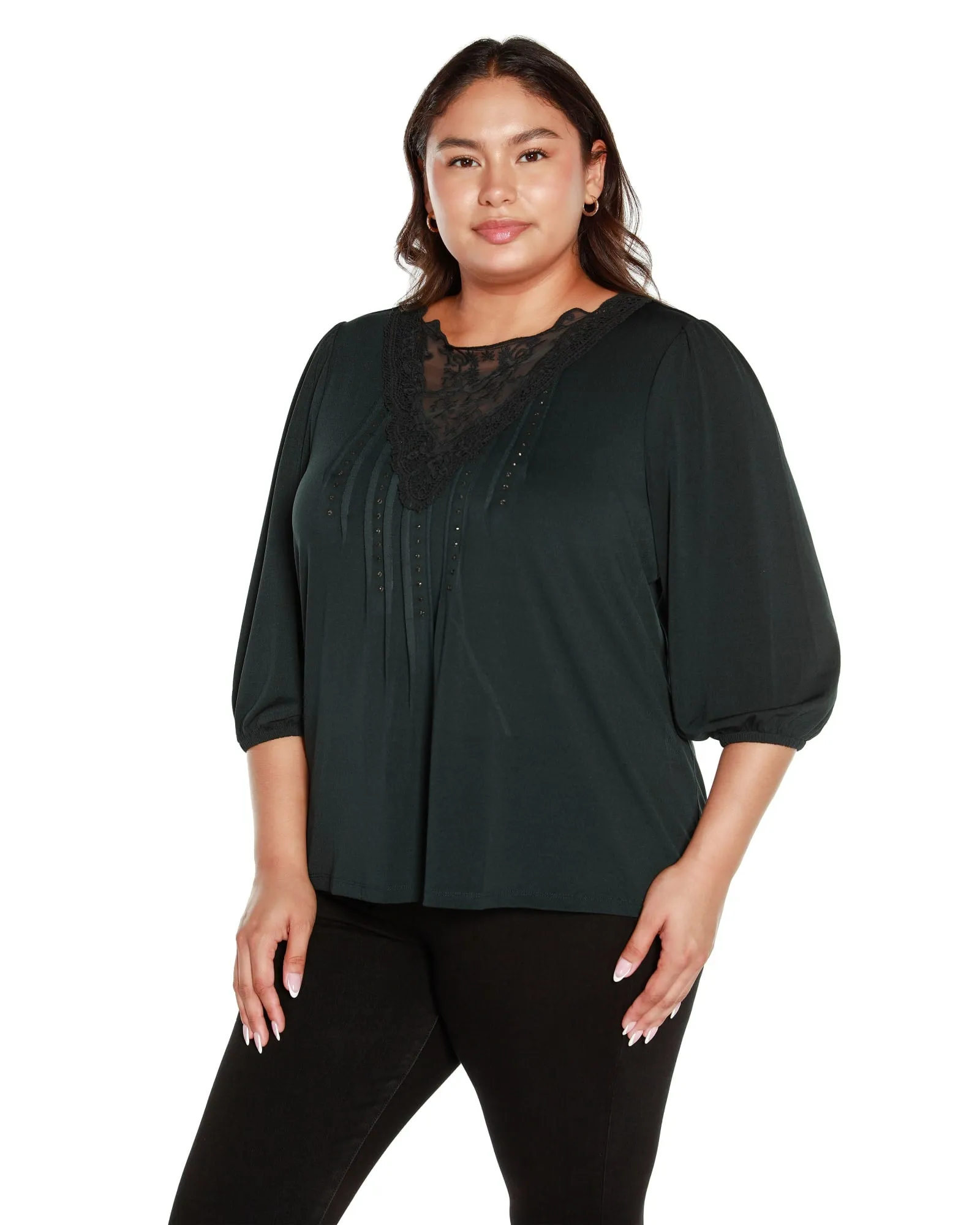 Plus Size Embellished Top with Lace | Dark Forest