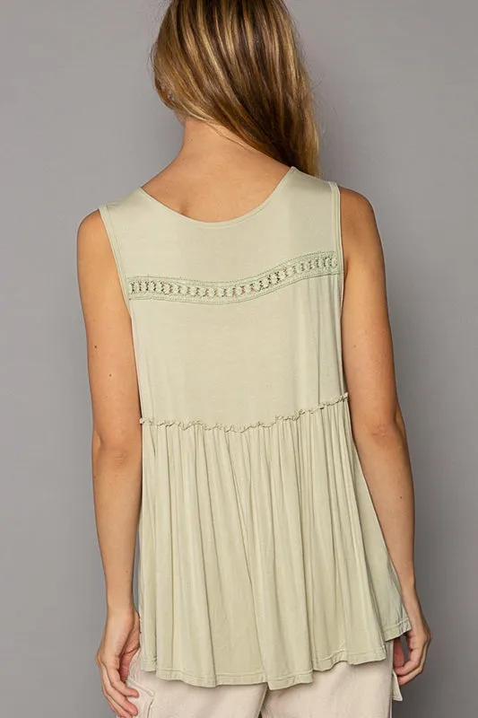 POL V Neck Tank Top - Black / Pistachio