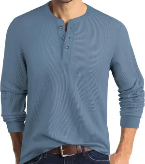 PrettyGuide Men's Long Sleeve Waffle Henley Shirts Casual Fall Thermal Shirts Button T-Shirt