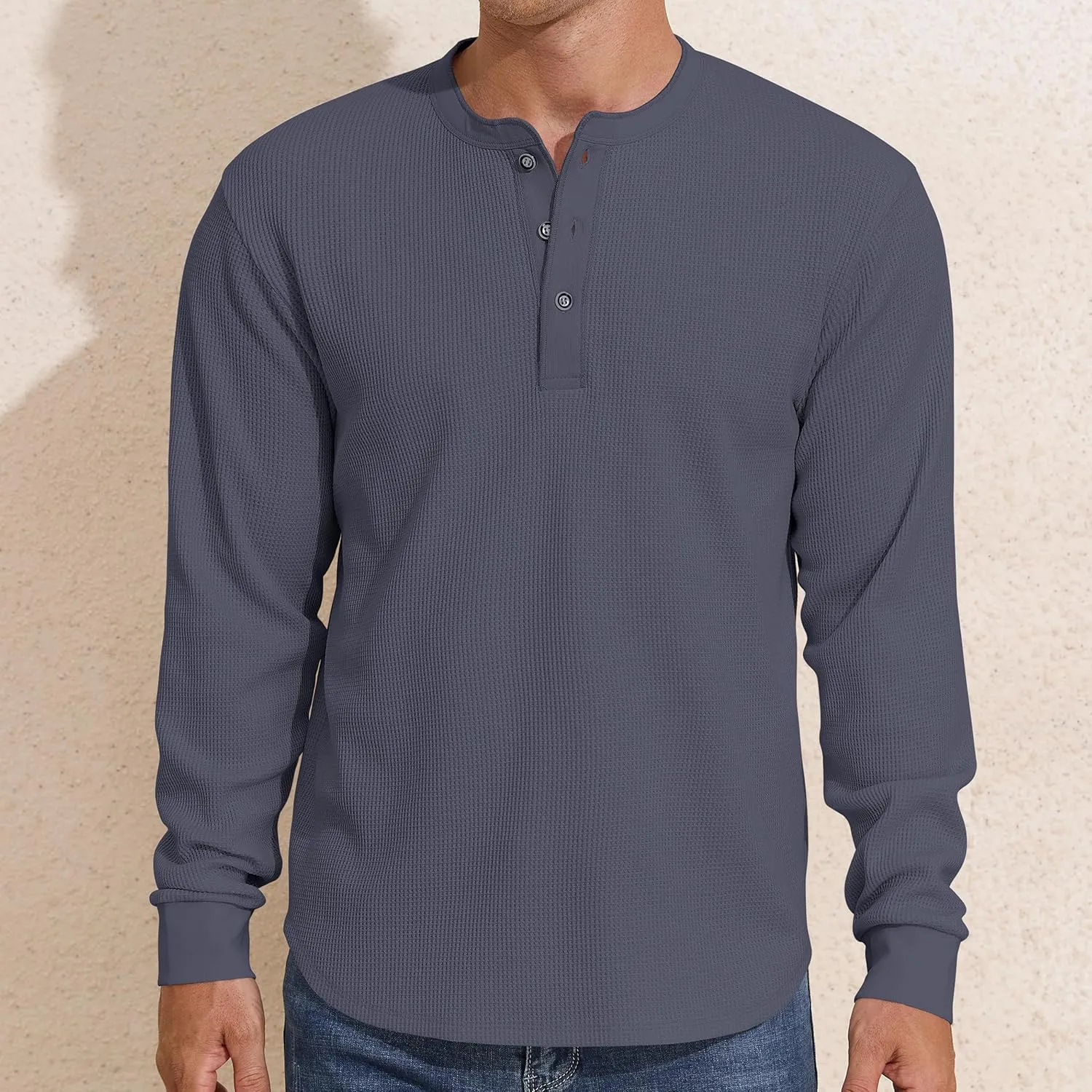 PrettyGuide Men's Long Sleeve Waffle Henley Shirts Casual Fall Thermal Shirts Button T-Shirt