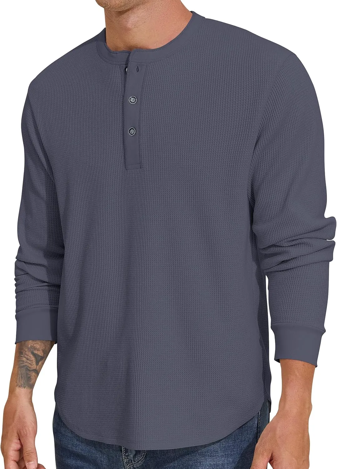 PrettyGuide Men's Long Sleeve Waffle Henley Shirts Casual Fall Thermal Shirts Button T-Shirt