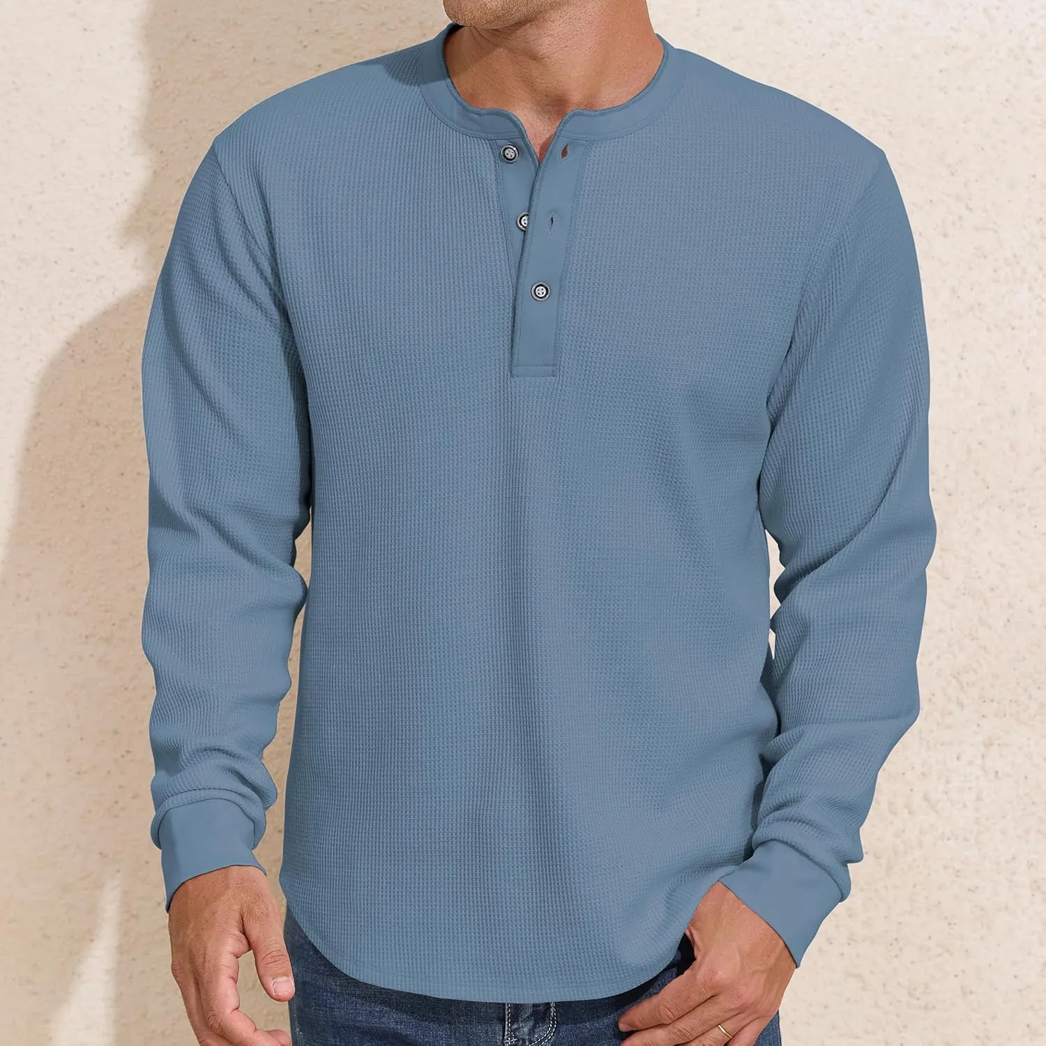 PrettyGuide Men's Long Sleeve Waffle Henley Shirts Casual Fall Thermal Shirts Button T-Shirt