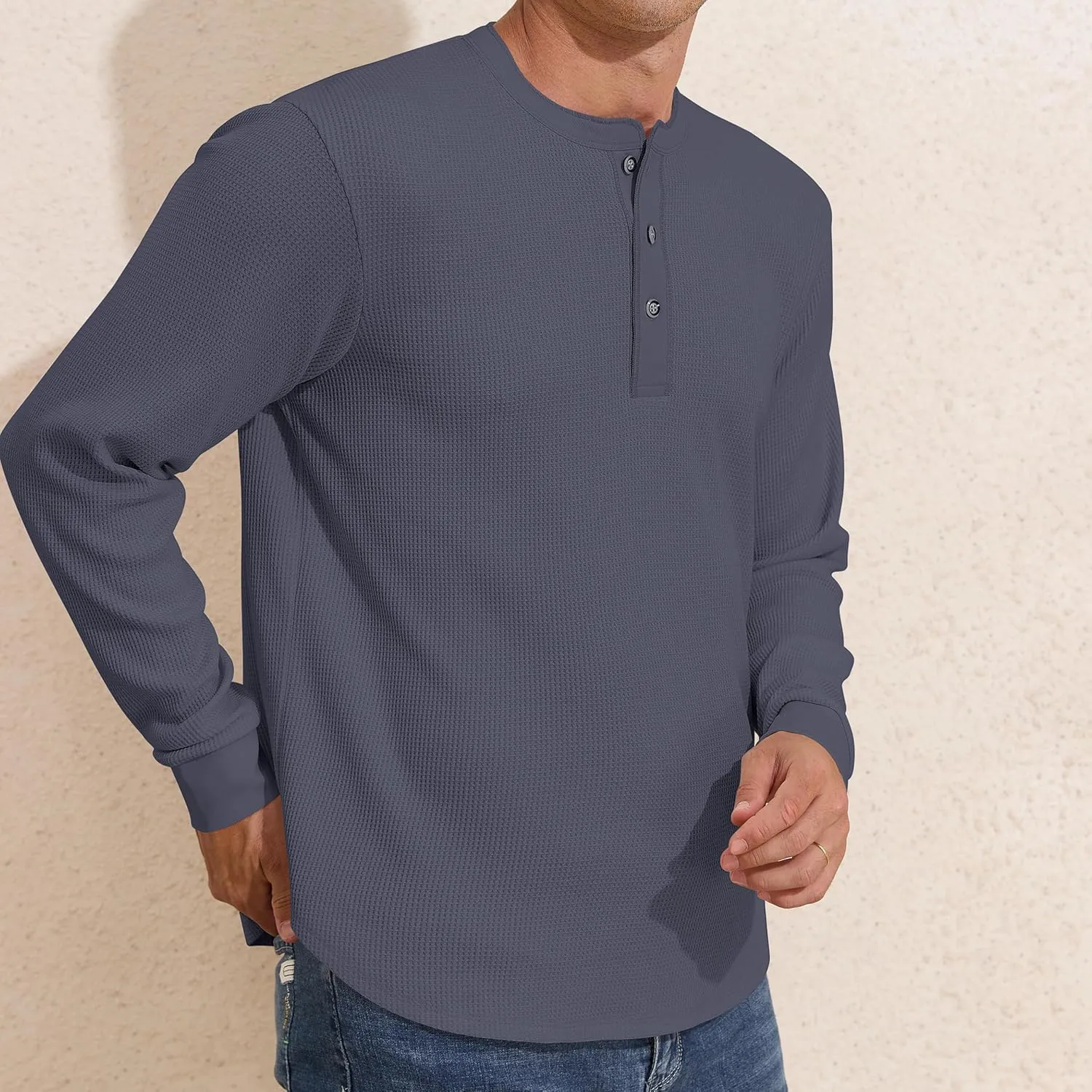 PrettyGuide Men's Long Sleeve Waffle Henley Shirts Casual Fall Thermal Shirts Button T-Shirt