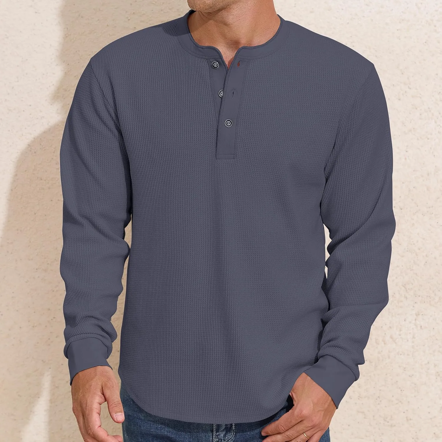 PrettyGuide Men's Long Sleeve Waffle Henley Shirts Casual Fall Thermal Shirts Button T-Shirt