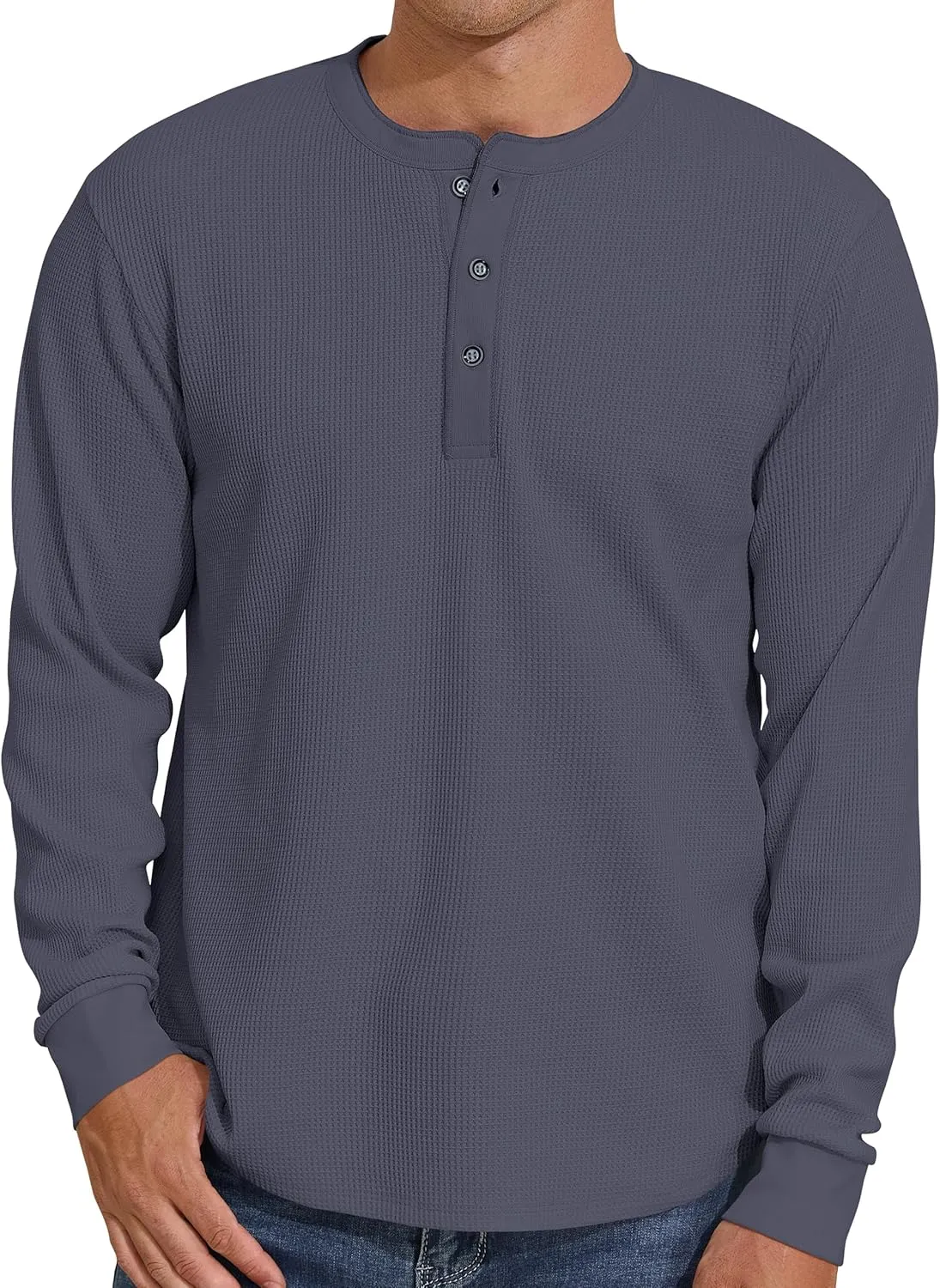 PrettyGuide Men's Long Sleeve Waffle Henley Shirts Casual Fall Thermal Shirts Button T-Shirt
