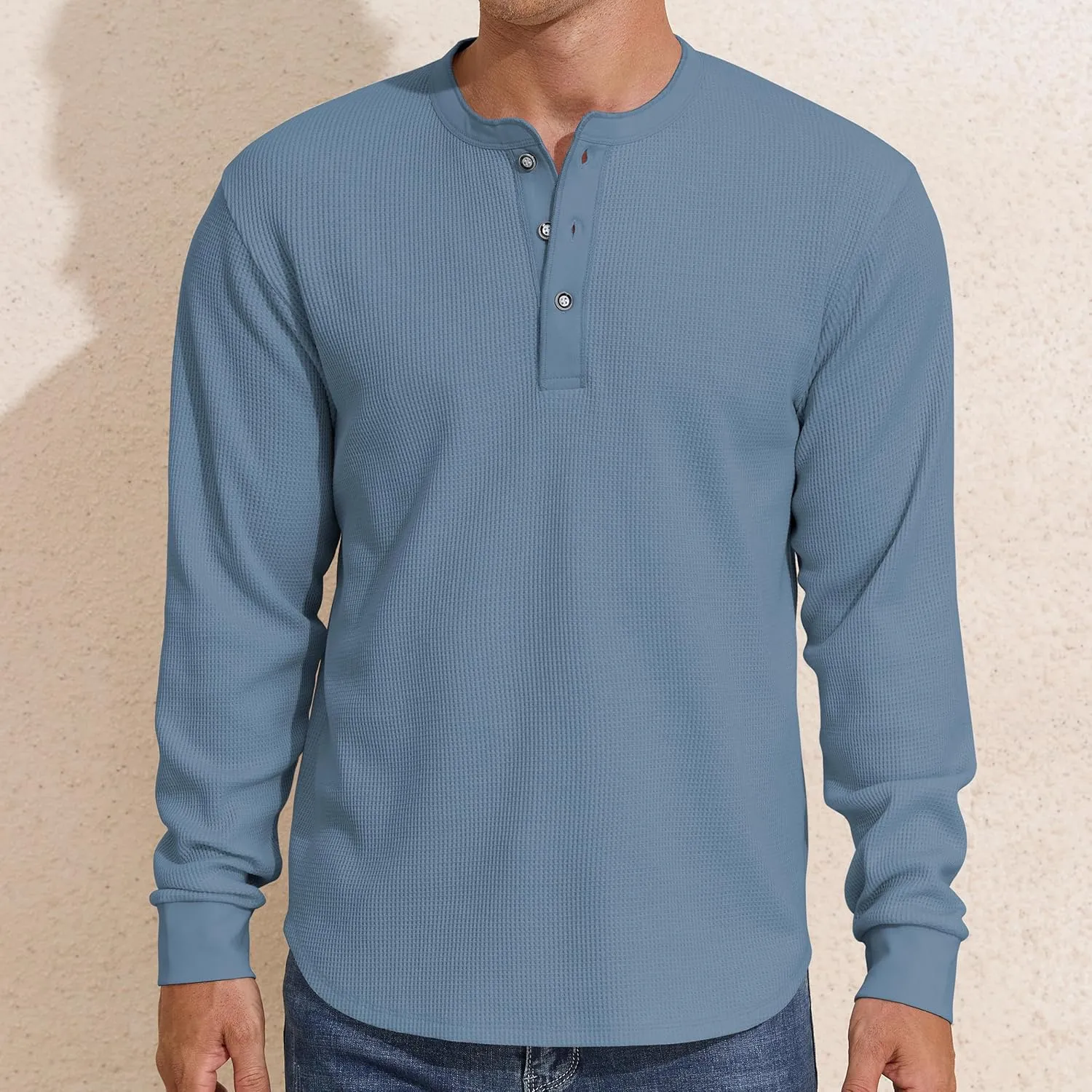 PrettyGuide Men's Long Sleeve Waffle Henley Shirts Casual Fall Thermal Shirts Button T-Shirt