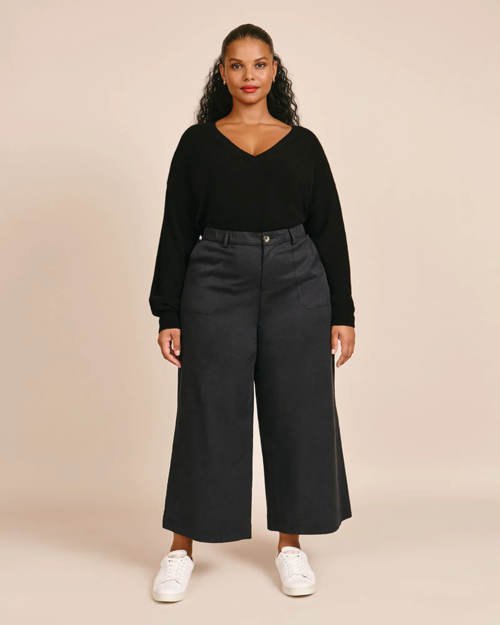 Quinn Cropped Wide Leg Pant | Black