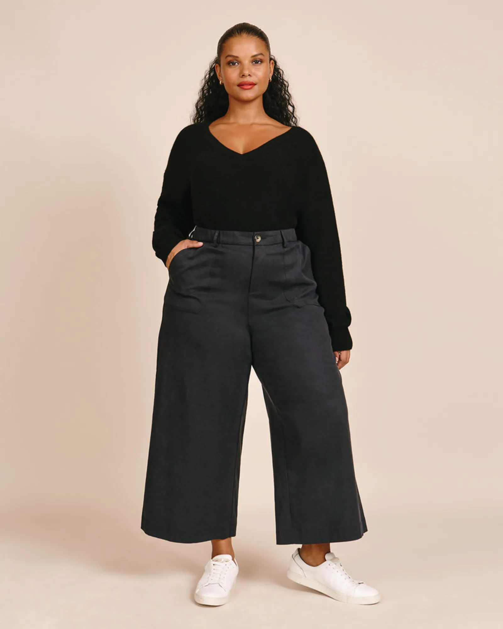 Quinn Cropped Wide Leg Pant | Black