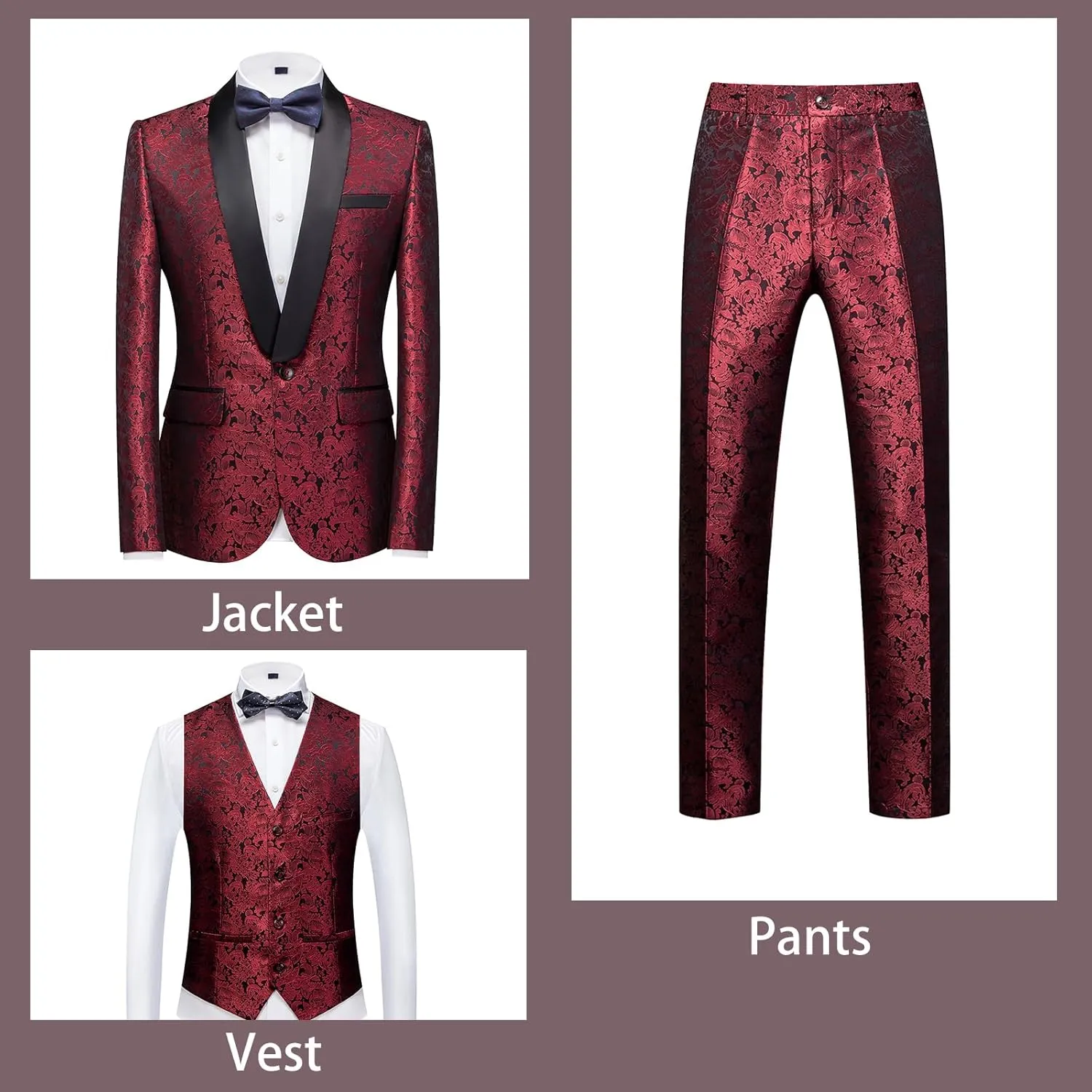 Rogers & Morris Tuxedo Suits for Men Regular fit 3 Piece Pasiley Floral Patterm Homecoming Outfits