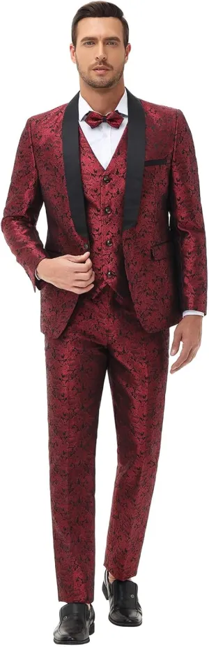 Rogers & Morris Tuxedo Suits for Men Regular fit 3 Piece Pasiley Floral Patterm Homecoming Outfits
