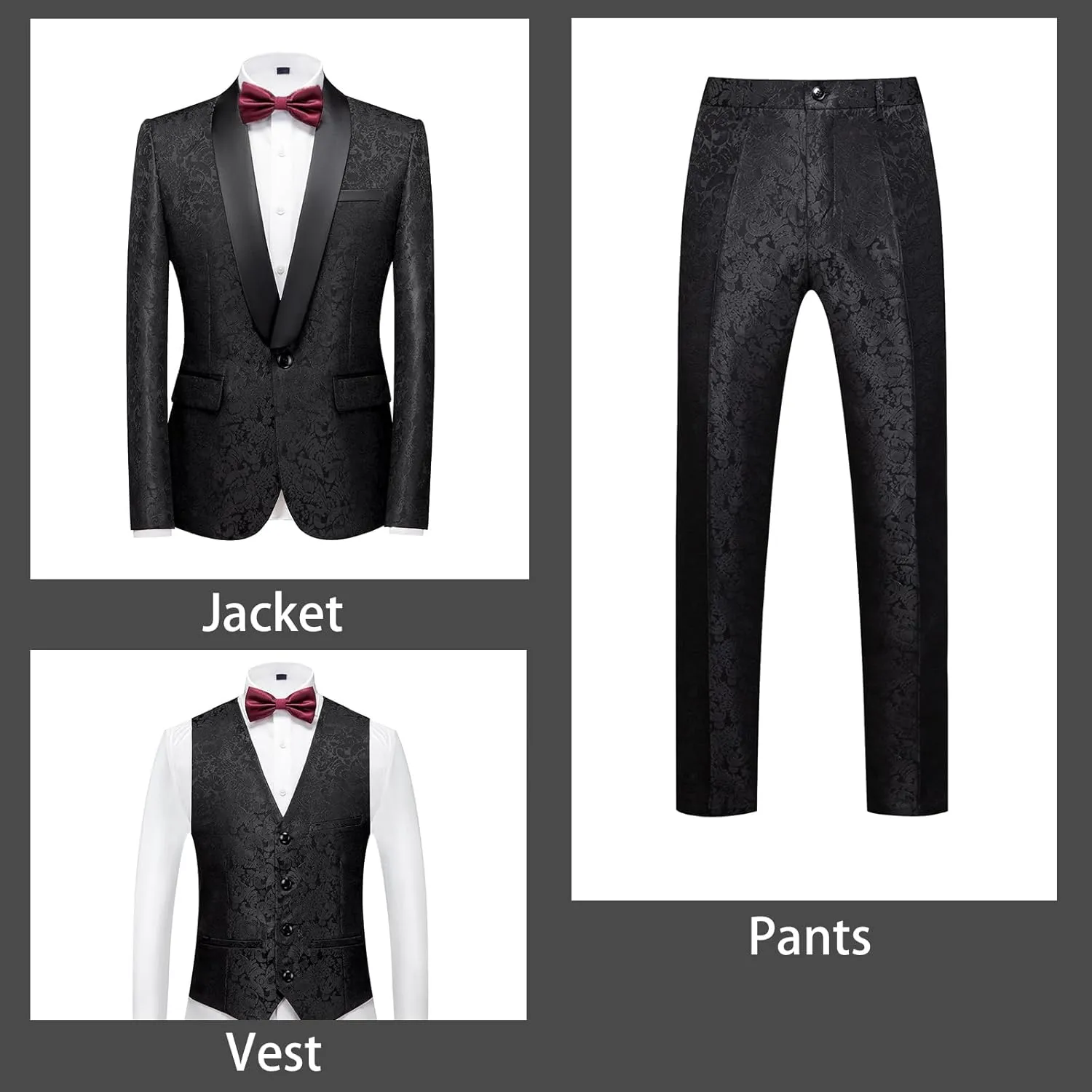 Rogers & Morris Tuxedo Suits for Men Regular fit 3 Piece Pasiley Floral Patterm Homecoming Outfits