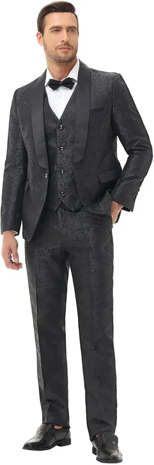 Rogers & Morris Tuxedo Suits for Men Regular fit 3 Piece Pasiley Floral Patterm Homecoming Outfits