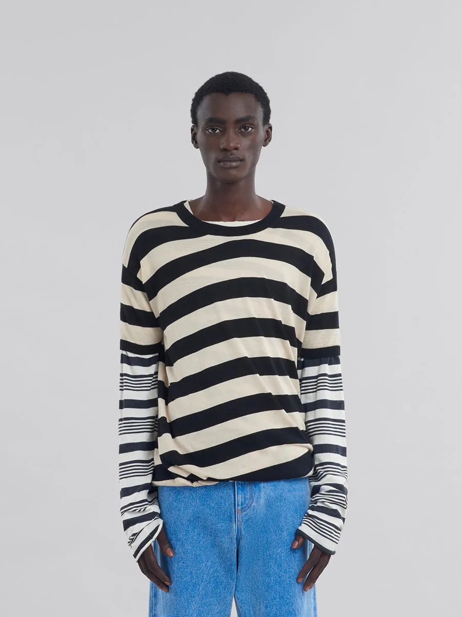 Round Neck Sweater in Faded Cotton Stripe