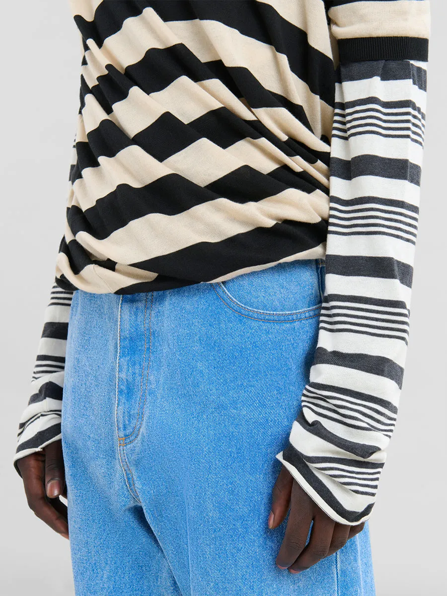 Round Neck Sweater in Faded Cotton Stripe