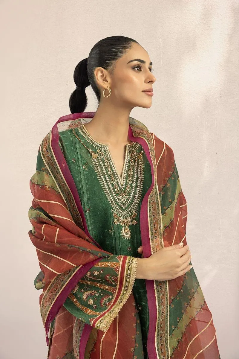 Sania Maskatiya - Nooreh (B) - Raw Silk - Parrot Green - 3 Piece