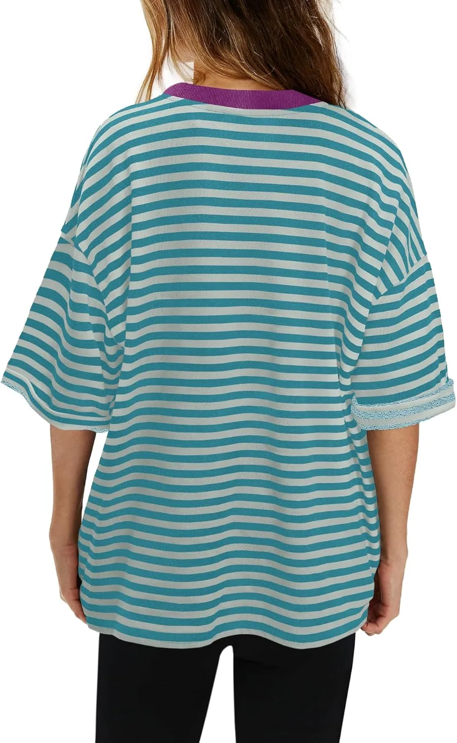 SENSERISE Womens Summer Tops Short Sleeve Sweatshirt Crewneck Striped T Shirt Oversized Basic Tees Casual Loose Fit