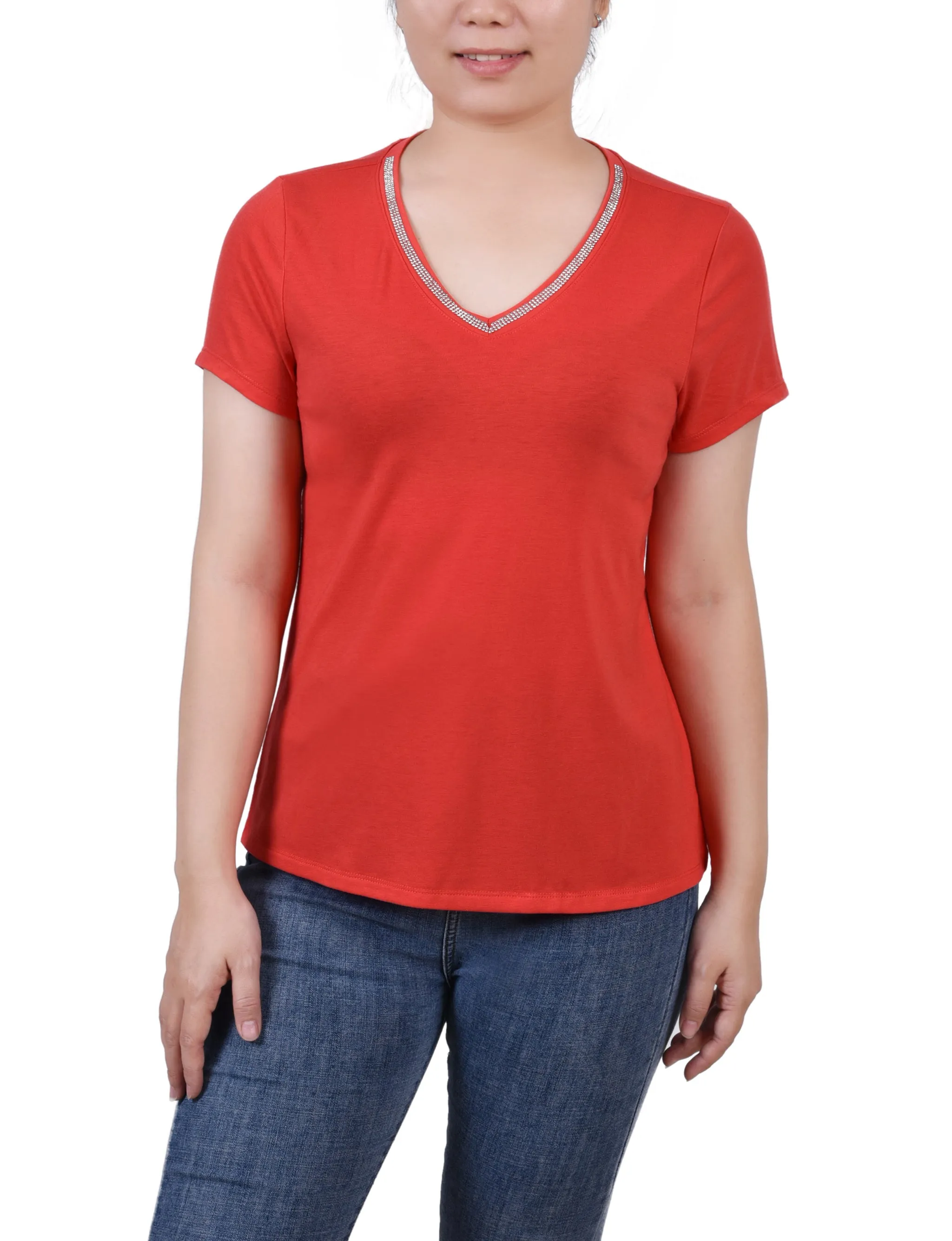 Short Sleeve Top With Stone Details
