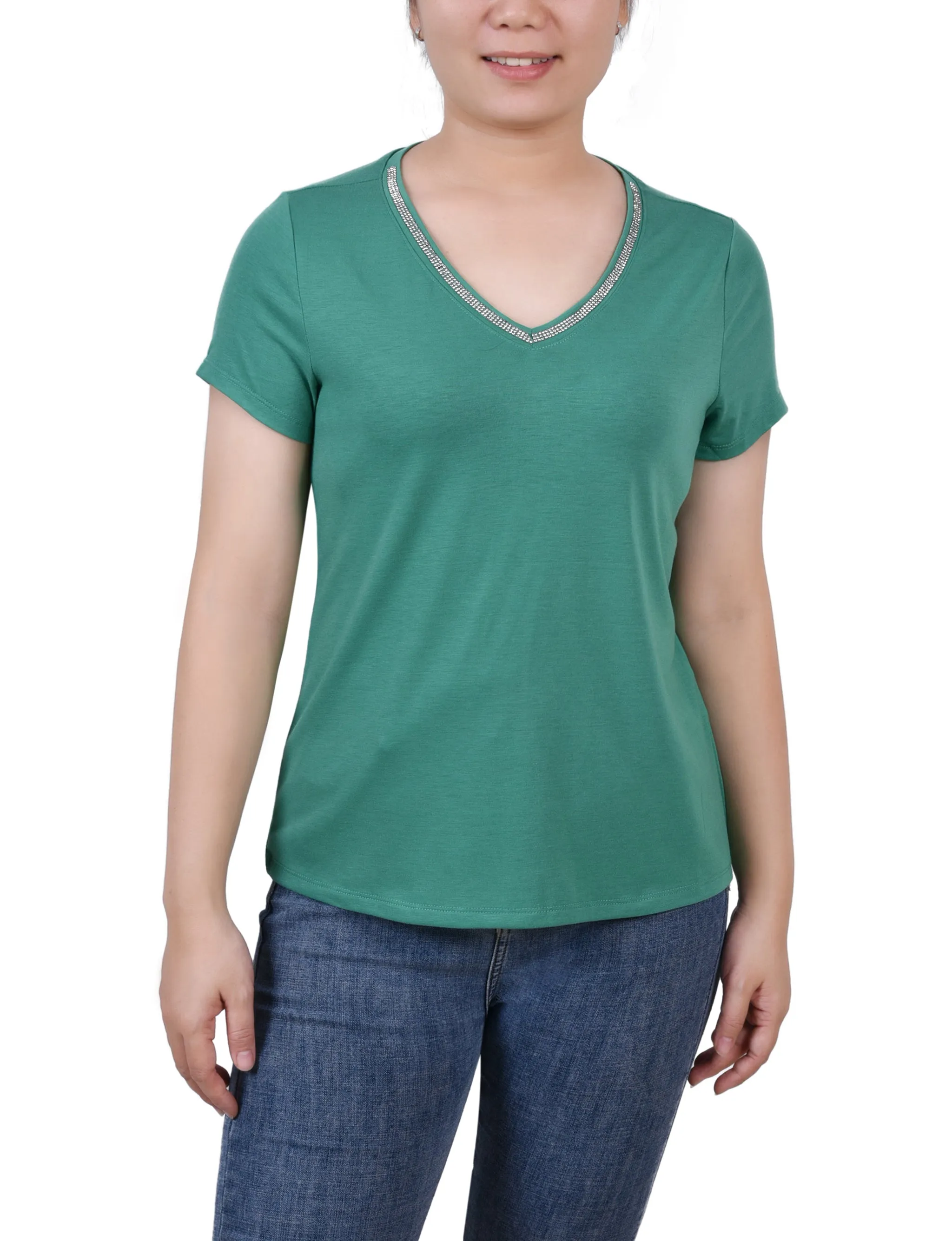 Short Sleeve Top With Stone Details