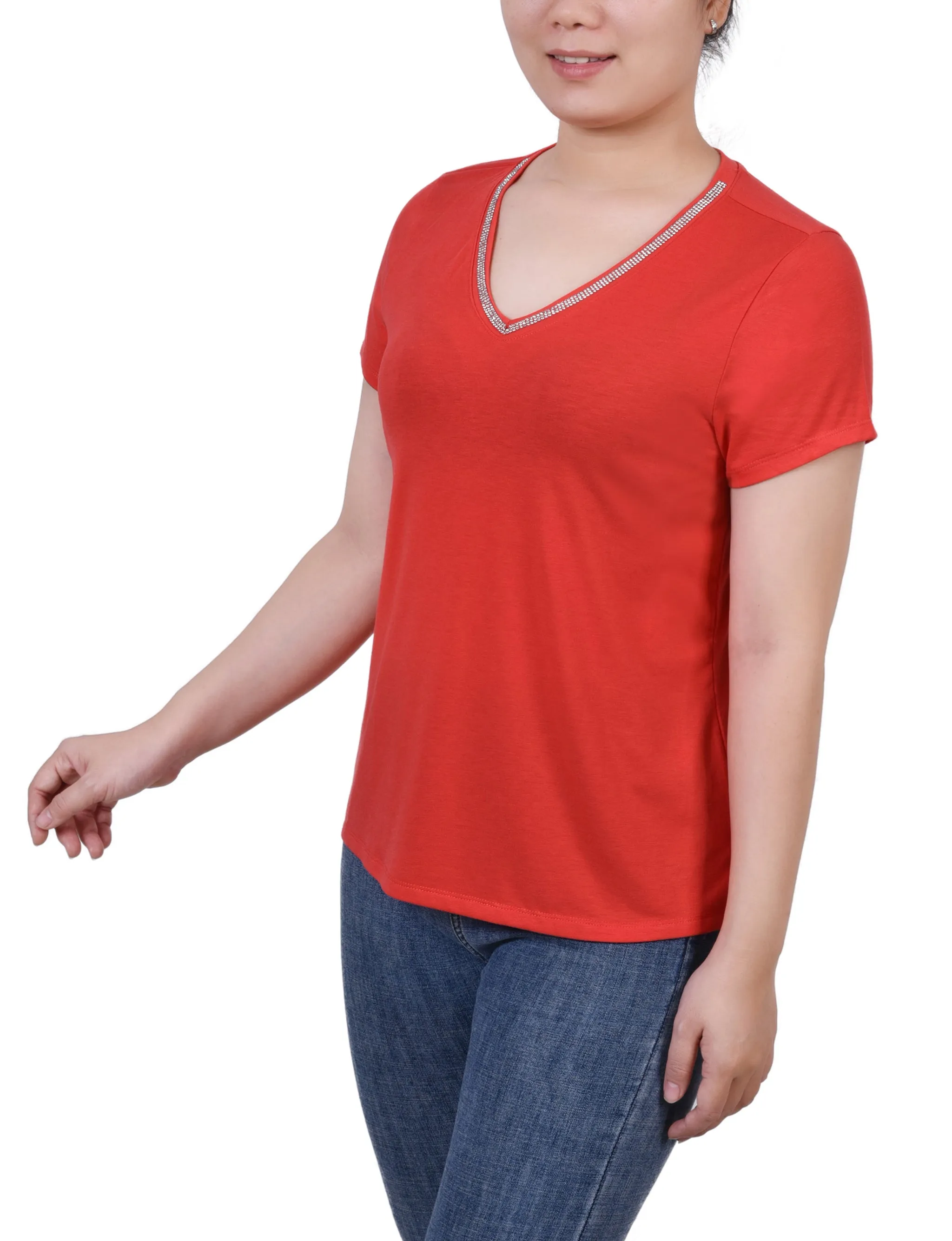 Short Sleeve Top With Stone Details