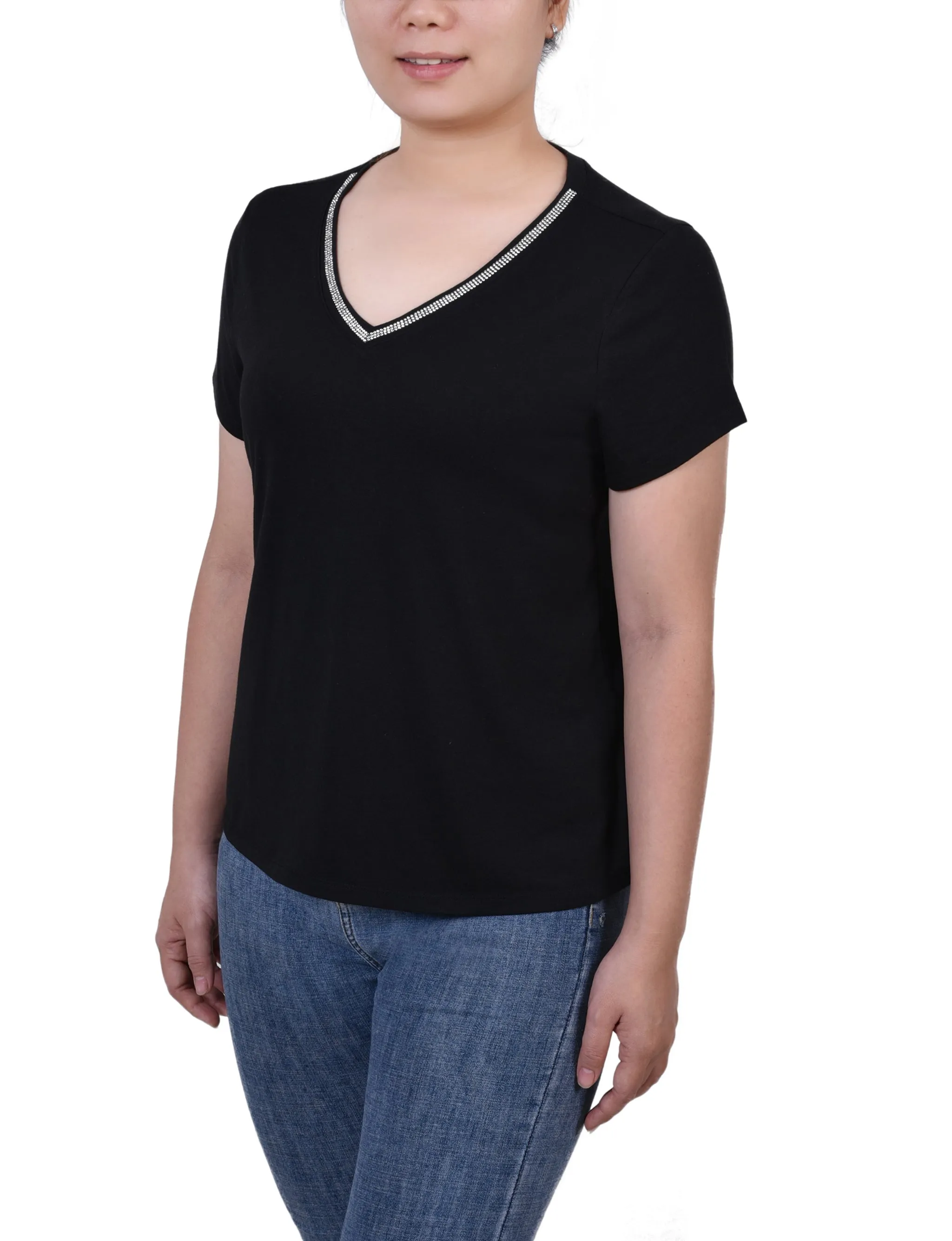 Short Sleeve Top With Stone Details
