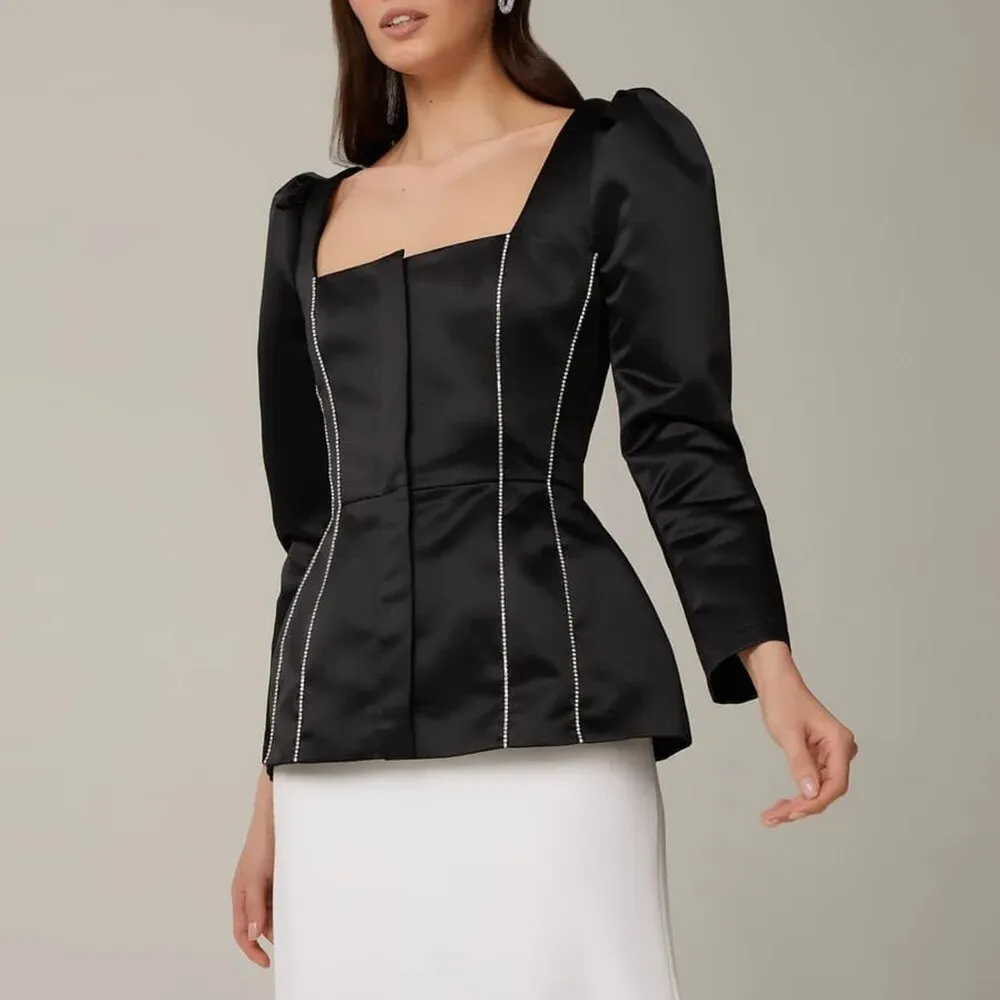 Slim Temperament Shirts For Women Square Collar Long Sleeve Solid Tunic Blouse Female Fashion Style Clothing