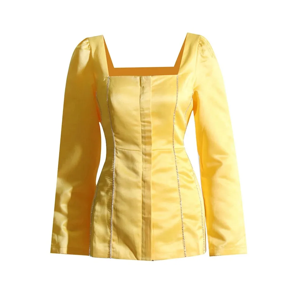 Slim Temperament Shirts For Women Square Collar Long Sleeve Solid Tunic Blouse Female Fashion Style Clothing