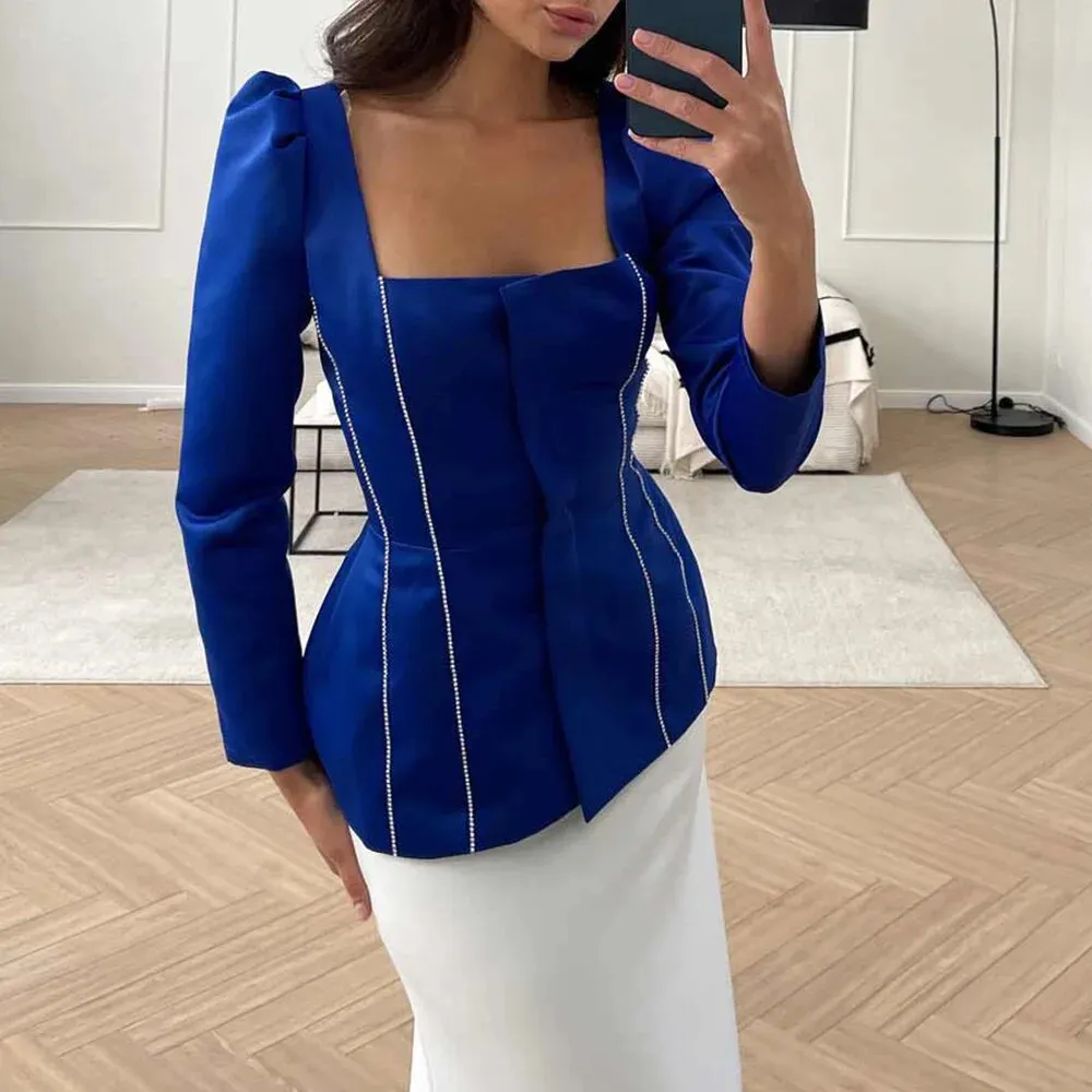 Slim Temperament Shirts For Women Square Collar Long Sleeve Solid Tunic Blouse Female Fashion Style Clothing