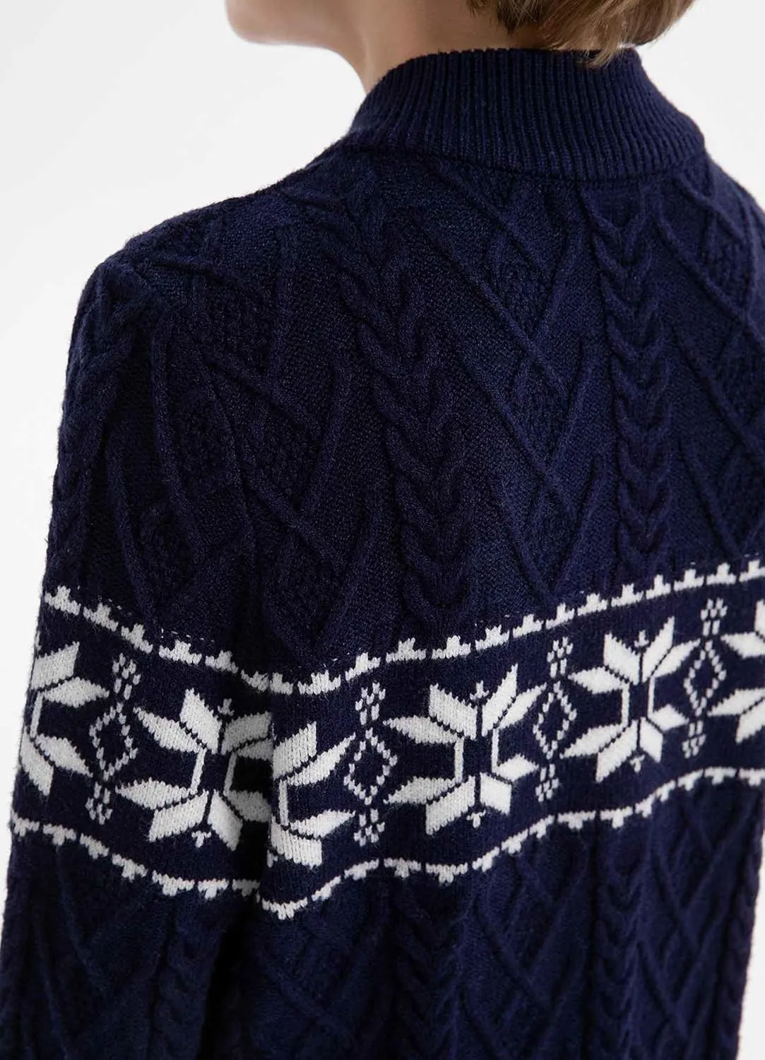 SMILING PINKER Boys Christmas Sweater Cable Knit Half Zip Mock Neck Snowflake Pullover