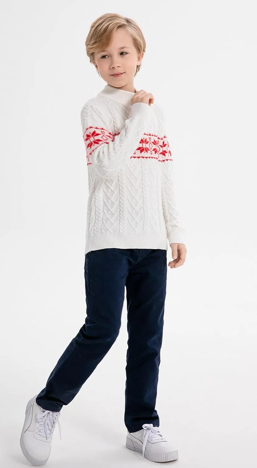 SMILING PINKER Boys Christmas Sweater Cable Knit Half Zip Mock Neck Snowflake Pullover