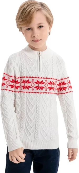 SMILING PINKER Boys Christmas Sweater Cable Knit Half Zip Mock Neck Snowflake Pullover