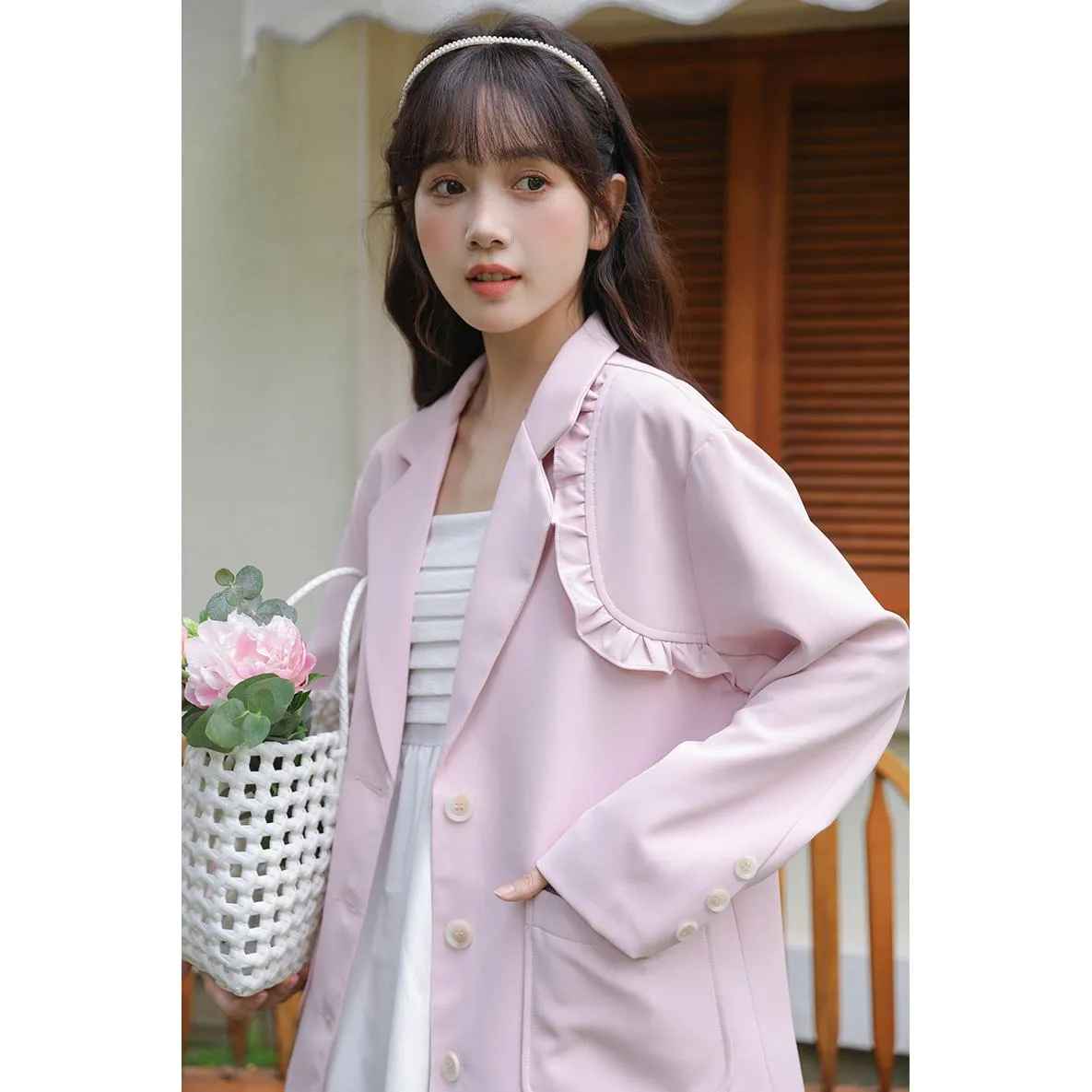 Solid Color Loose Fit Preppy Style Blazer