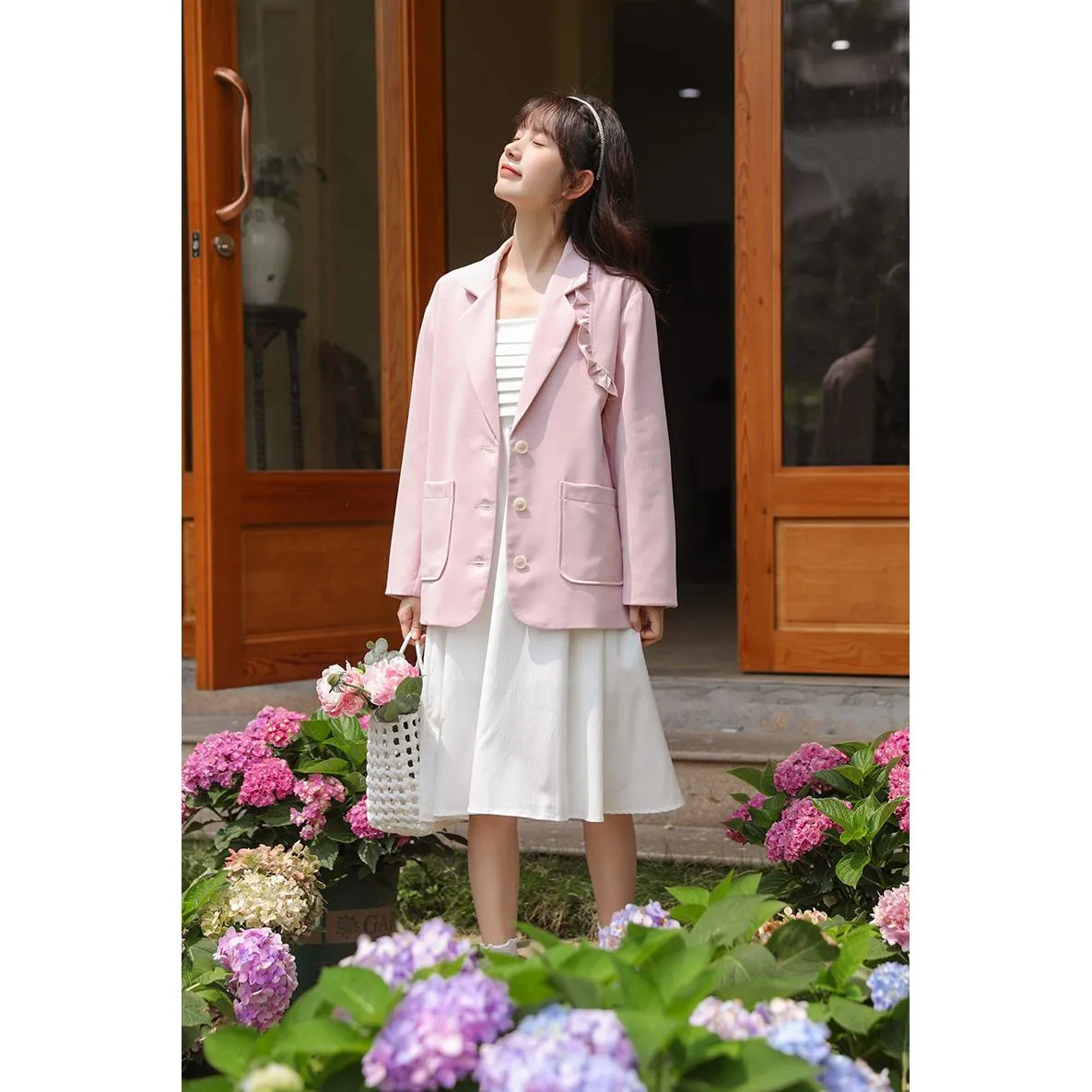 Solid Color Loose Fit Preppy Style Blazer