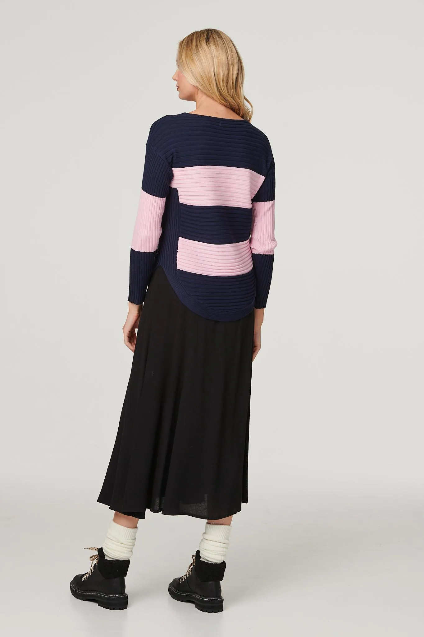 Striped Zip Front Ribbed Knit Top