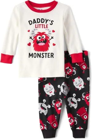The Children's Place Baby Boys' Dino Heads Long Sleeve Top and Pants Snug Fit 100% Cotton 2 Piece Pajama Set