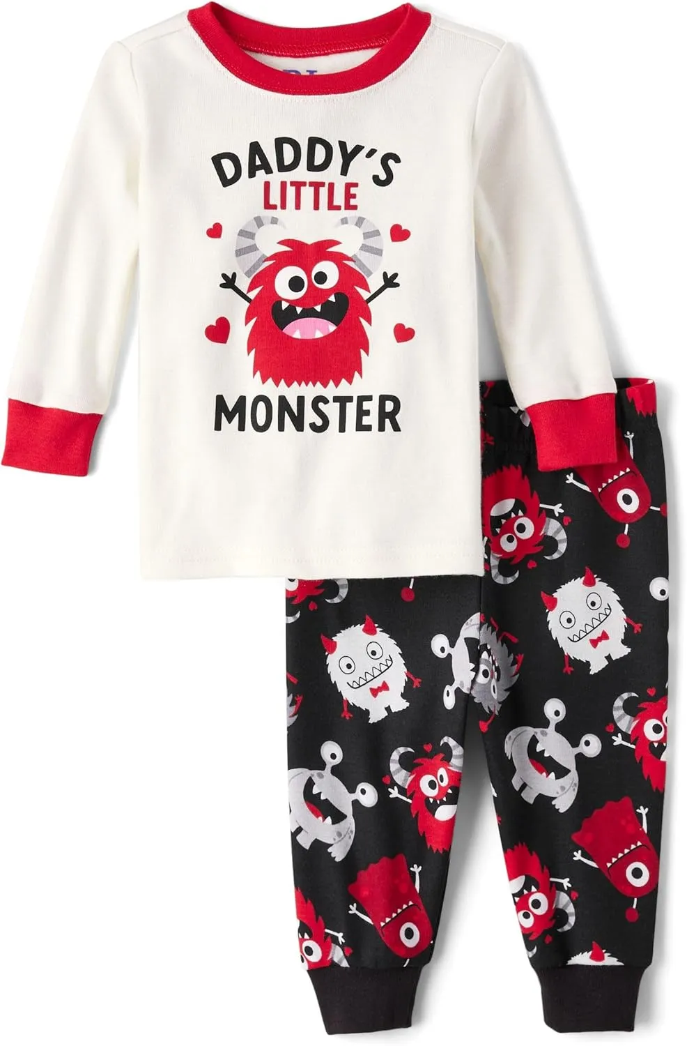 The Children's Place Baby Boys' Dino Heads Long Sleeve Top and Pants Snug Fit 100% Cotton 2 Piece Pajama Set
