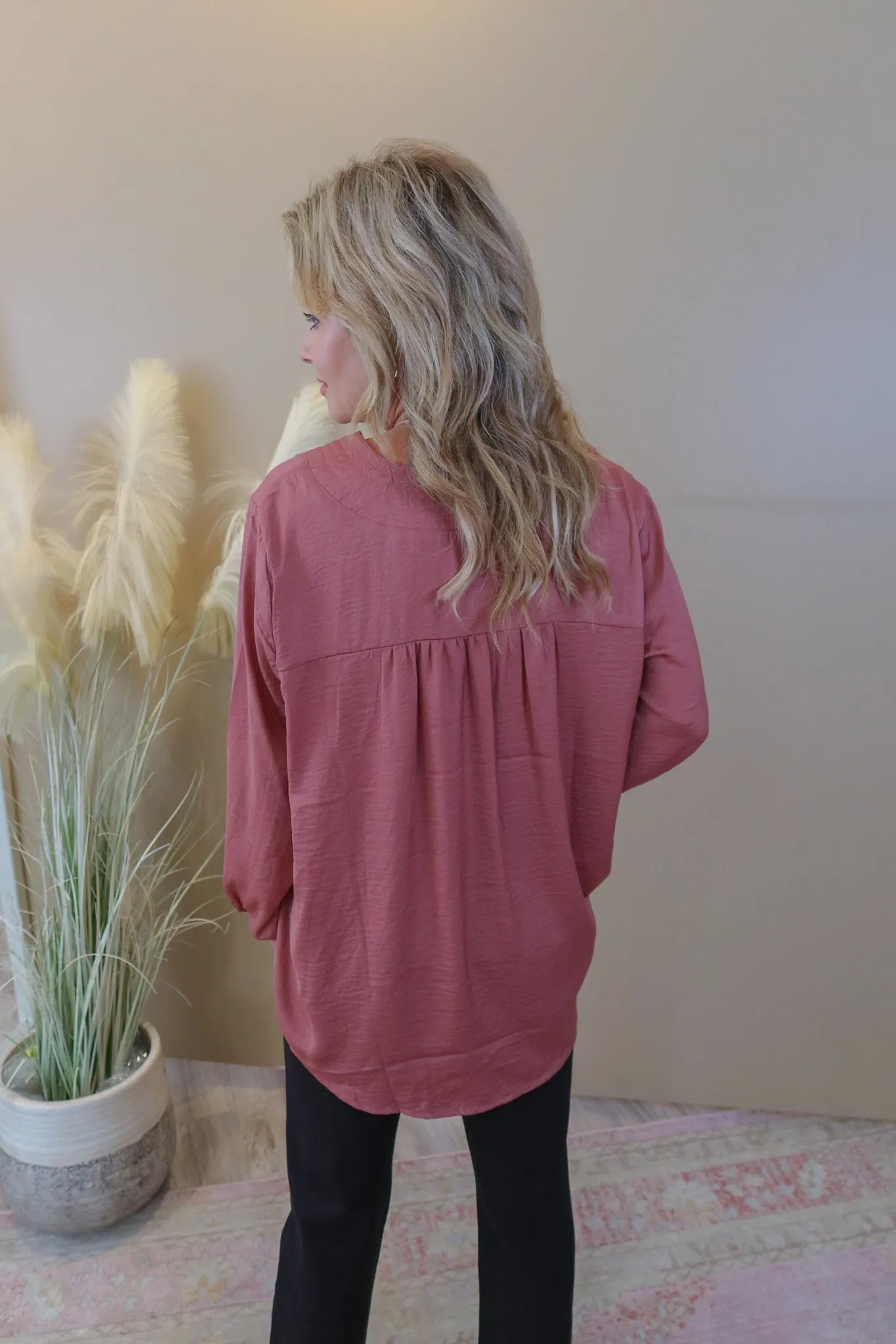 Think It Through Dark Mauve Satin Blouse - Extended Sizes