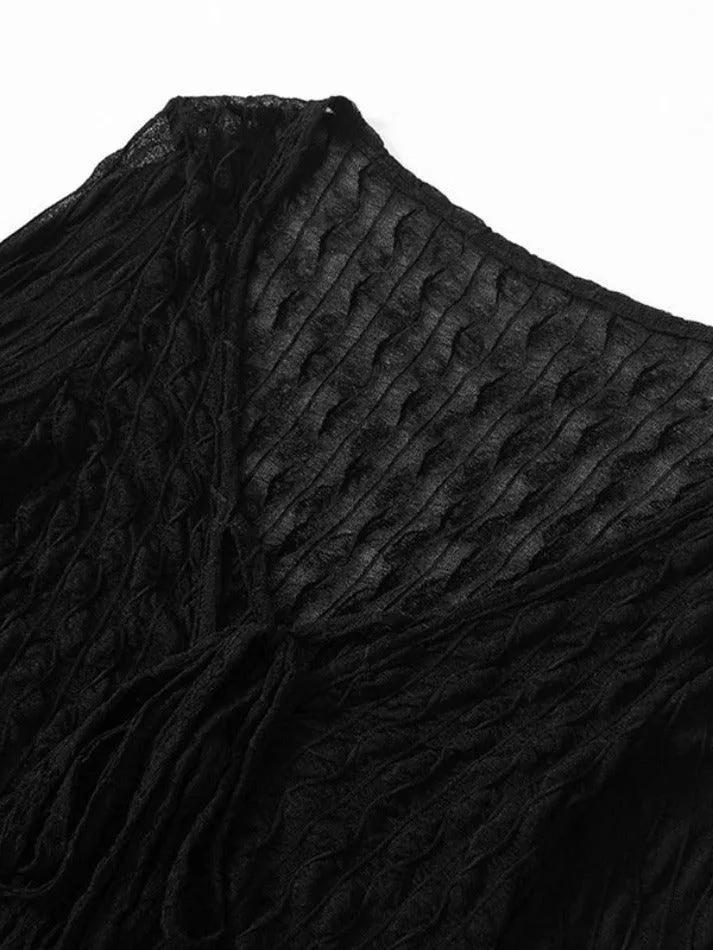 Uniwim ootd Perspective Mesh Lace Up Long Sleeve Blouse