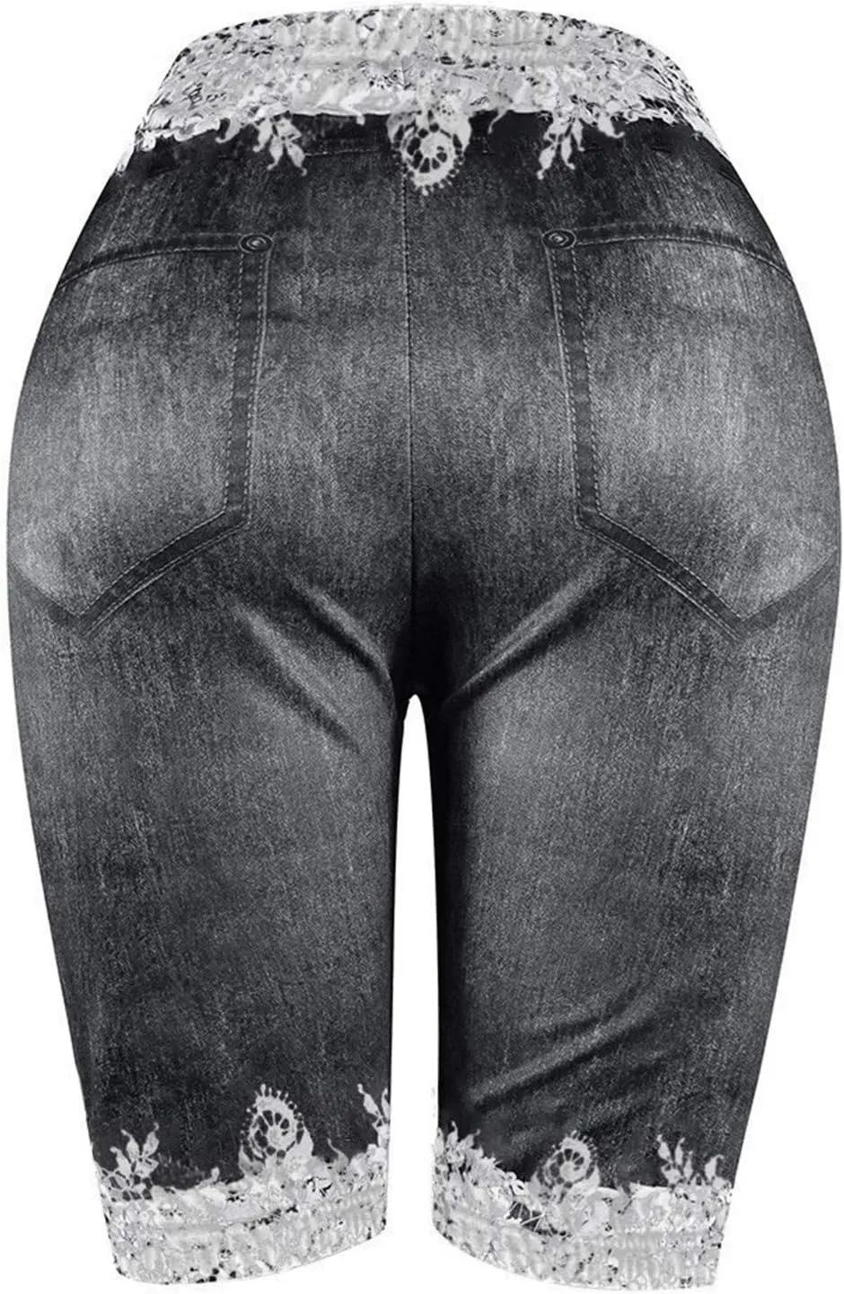 VOWUA Jean Leggings for Women Plus Size High Waisted Capri Cropped Leggings Denim Stretch Jean Look Jeggings Tights