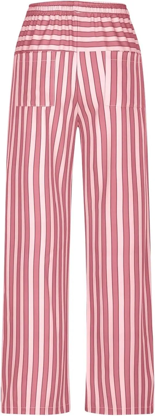 Wide Leg Pants Woman Lounge Casual Straight Leg Striped Pants Drawstring Low Waist Loose Fit Flowy Boho Palazzo Pants