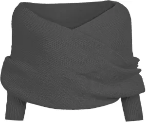 Women’s Fall Fashion Long Sleeve Off Shoulder V Neck Asymmetric Hem Knit Cropped Sweater Top