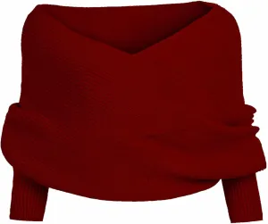 Women’s Fall Fashion Long Sleeve Off Shoulder V Neck Asymmetric Hem Knit Cropped Sweater Top