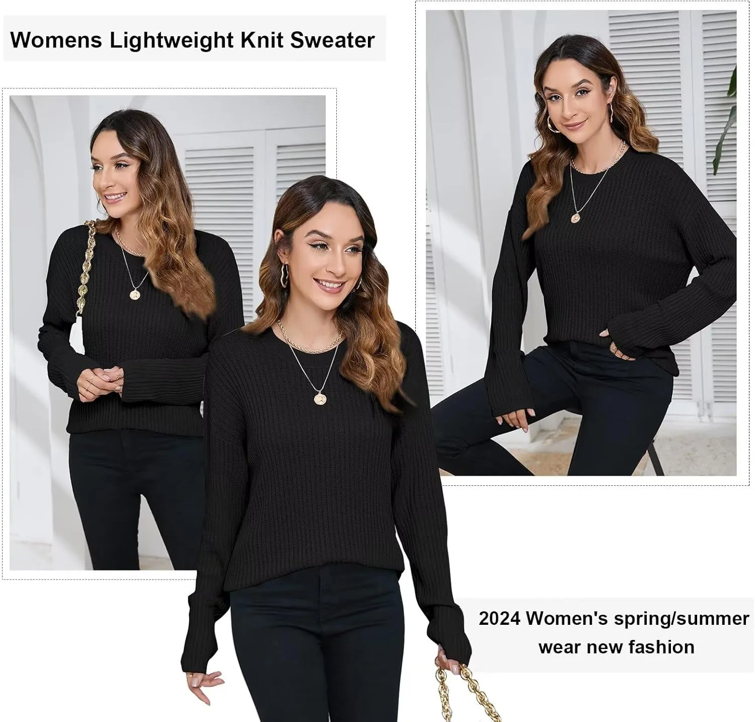 Women's Lightweight Sweater Knit Pullover Sweaters 2024 Fashion Casual Long Sleeve Drop Shoulder Knitted Tops.
