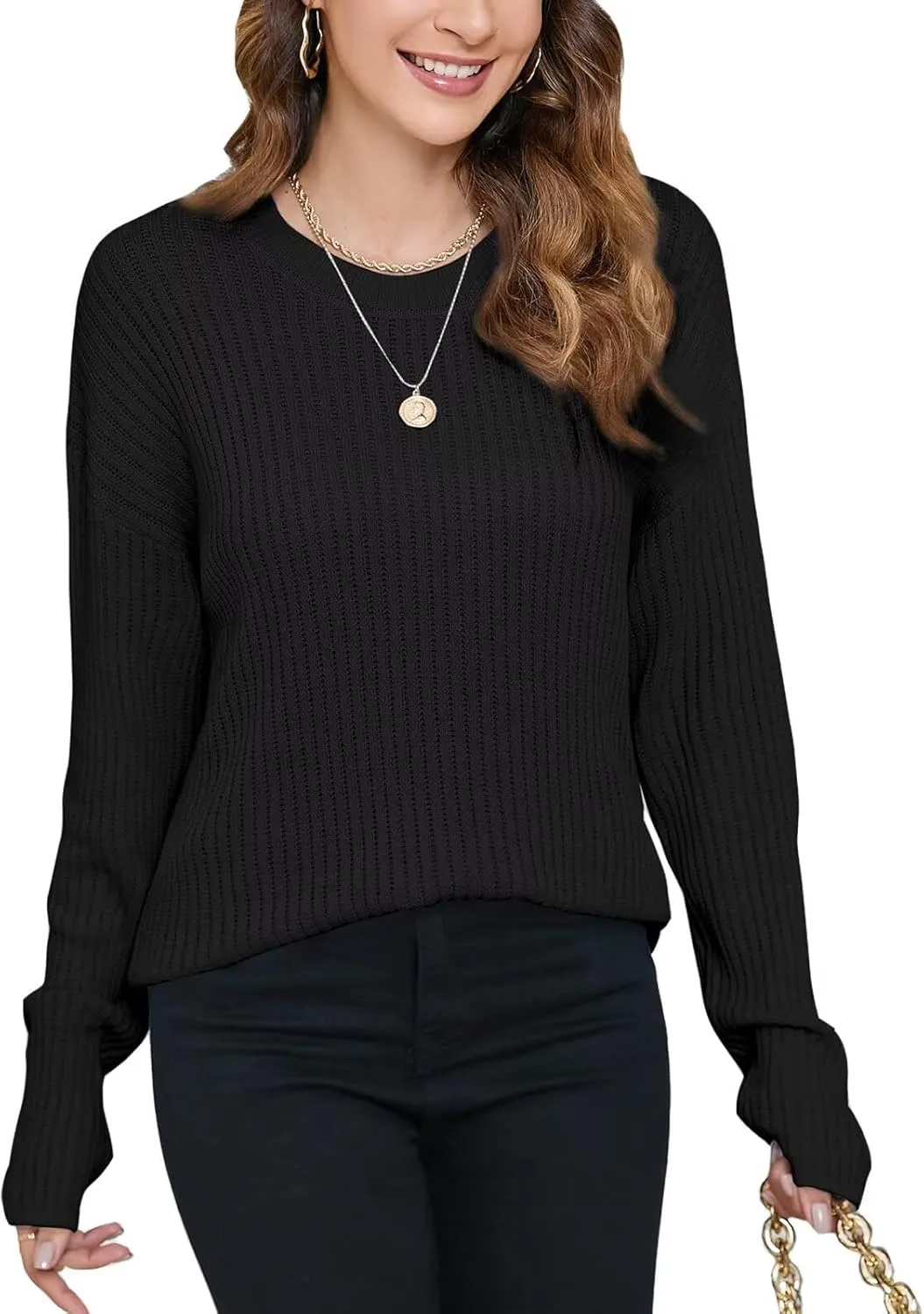 Women's Lightweight Sweater Knit Pullover Sweaters 2024 Fashion Casual Long Sleeve Drop Shoulder Knitted Tops.
