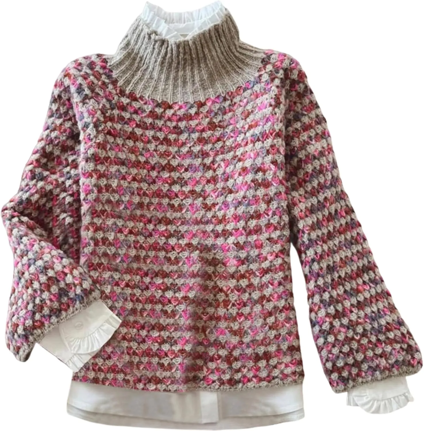 Womens Retro Mock Neck Chunky Knit Sweater Casual Pullover Top 2025 Fashion Outfits Clothes