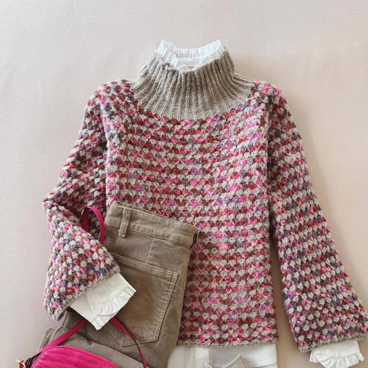 Womens Retro Mock Neck Chunky Knit Sweater Casual Pullover Top 2025 Fashion Outfits Clothes