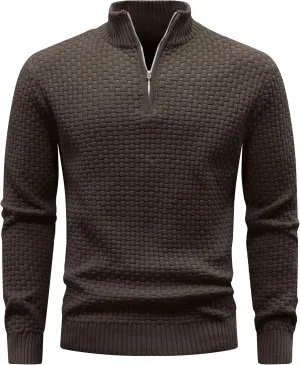 Zaitun Men's Quarter Zip Sweaters Polo Zip Up Pullover Waffle Knit Mock Neck Turtleneck