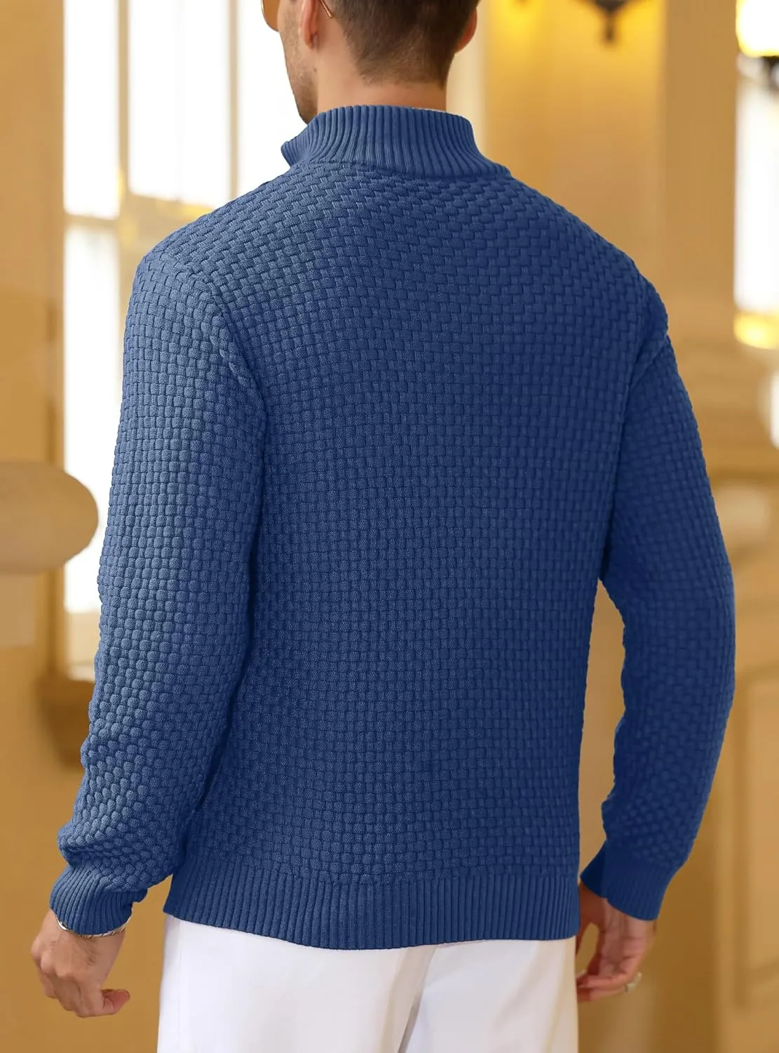 Zaitun Men's Quarter Zip Sweaters Polo Zip Up Pullover Waffle Knit Mock Neck Turtleneck